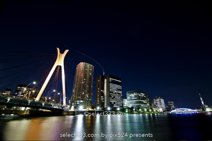 中央大橋の夜景撮影!隅田川に架かる美しい橋梁の東京水辺風景!隅田川の撮影地