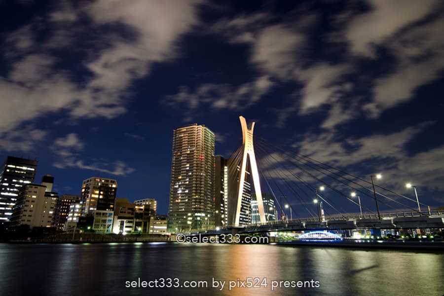 中央大橋の夜景撮影!隅田川に架かる美しい橋梁の東京水辺風景!隅田川の撮影地
