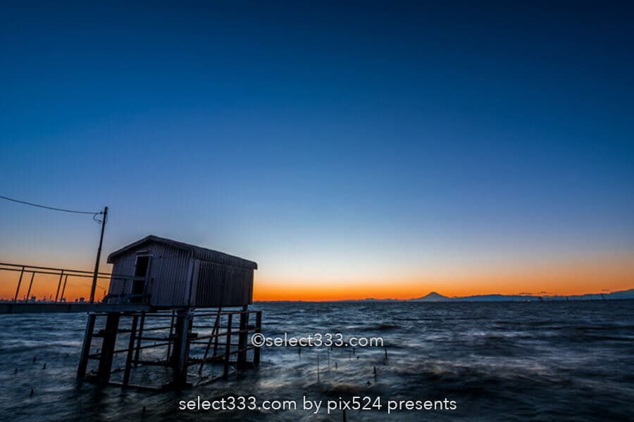 久津間海岸・江川海岸の海中電柱と盤洲干潟！夕焼け空の水鏡！海へ続く電柱の風景