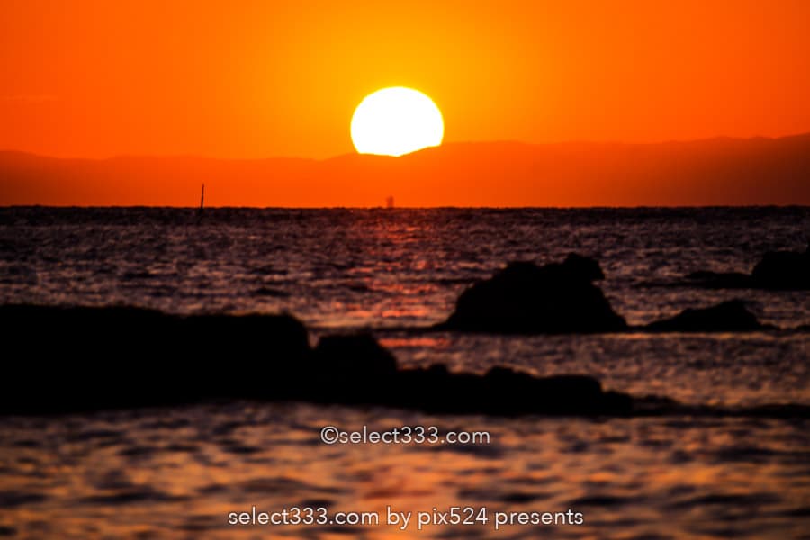 竜島海岸の夕日・夕焼け撮影!富士山が見える勝山の美しい海岸!夕焼け・薄明と星空撮影