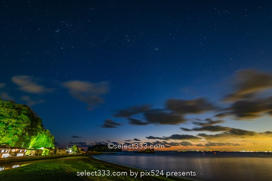 竜島海岸の夕日・夕焼け撮影!富士山が見える勝山の美しい海岸!夕焼け・薄明と星空撮影