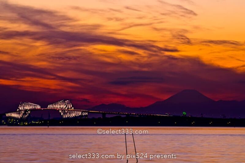 舞浜海岸の夕日と夕焼！東京ゲートブリッジと富士山の撮影地！TDRの海岸散歩コース