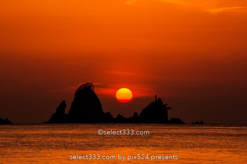 大田子海岸の夕日！1年に2度見られる西伊豆の海に沈む夕日と絶景！男島・女島・イズら