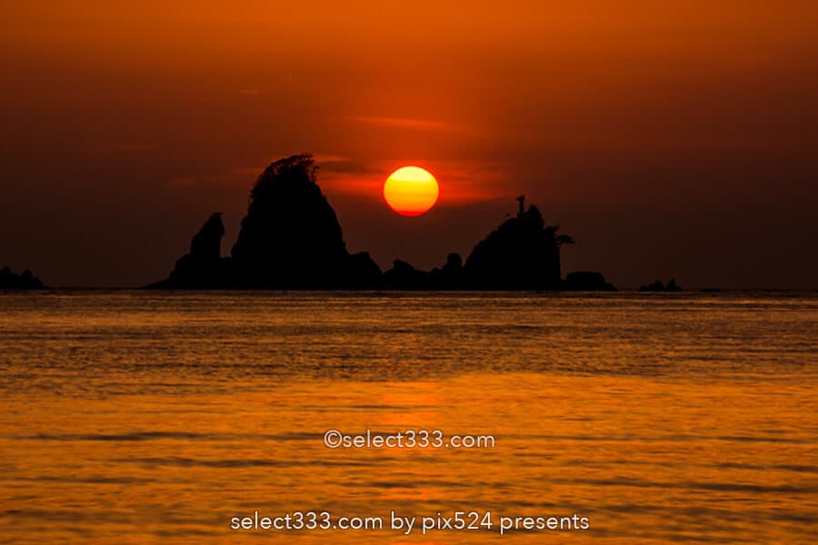 大田子海岸の夕日！1年に2度見られる西伊豆の海に沈む夕日と絶景！男島・女島・イズら