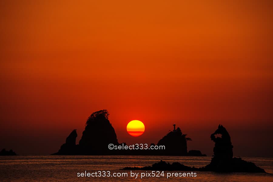 大田子海岸の夕日！1年に2度見られる西伊豆の海に沈む夕日と絶景！男島・女島・イズら