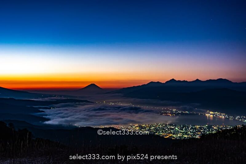 高ボッチ高原から見る富士山と諏訪湖！雲海と夜景の風景撮影！雲海に浮かぶ富士山撮影地